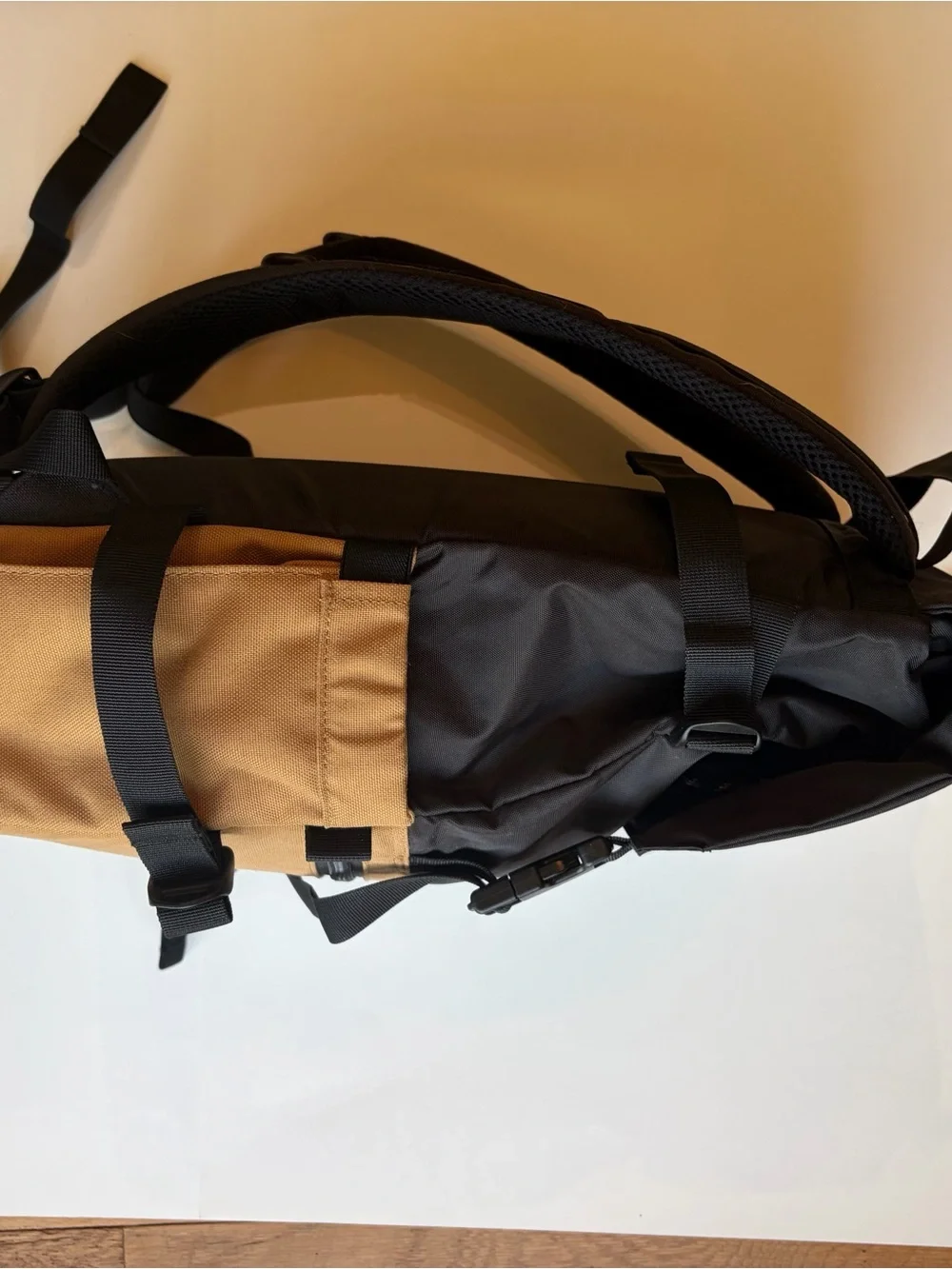 Topo Designs Black and Tan Two-Tone Roll-Top Backpack